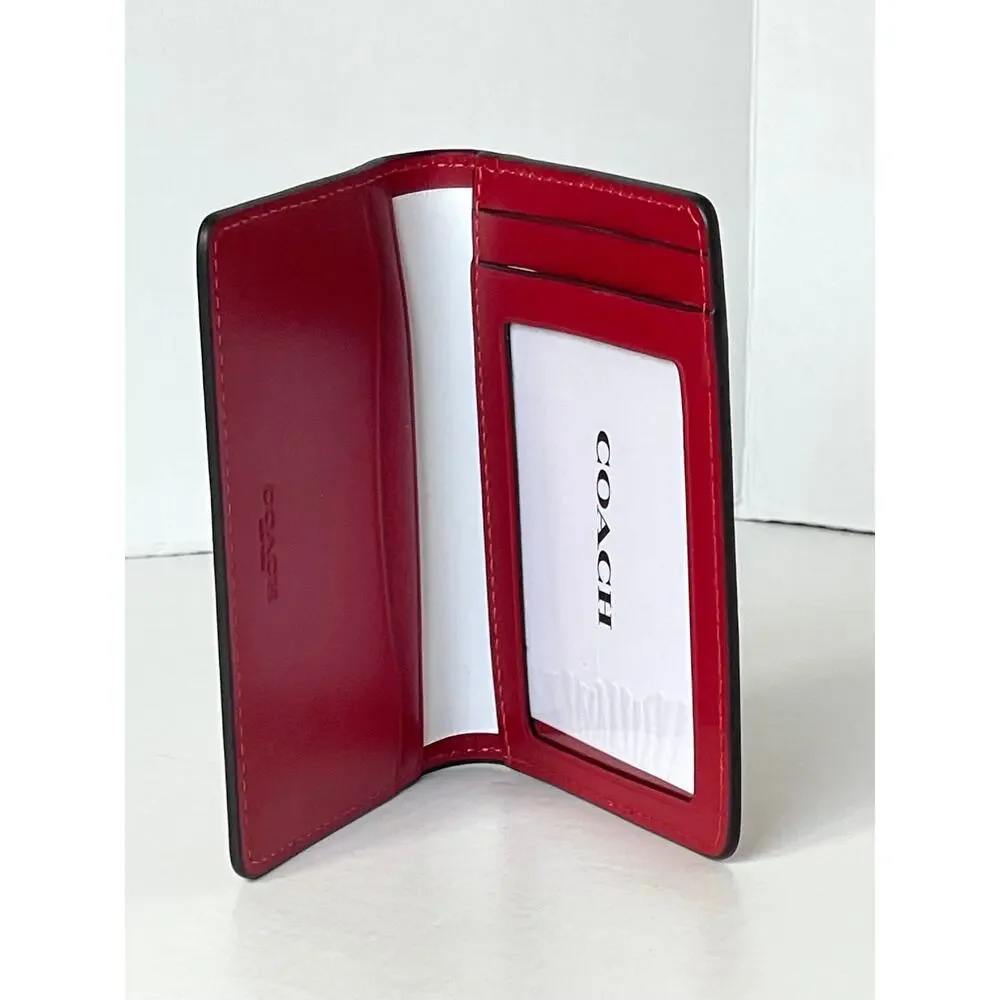 Coach CJ728 Mens Poppy Red Leather Bifold ID Wallet